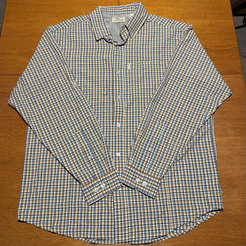 Bob Timberlake Fishing Shirt Men’s Large Long Sleeve Check Vented Zip Pocket
